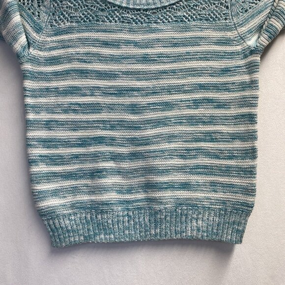 Cherokee Round Neck Long Sleeve Knit Sweater Girls S/P(6/6X) White/Green Stripes - Picture 15 of 16